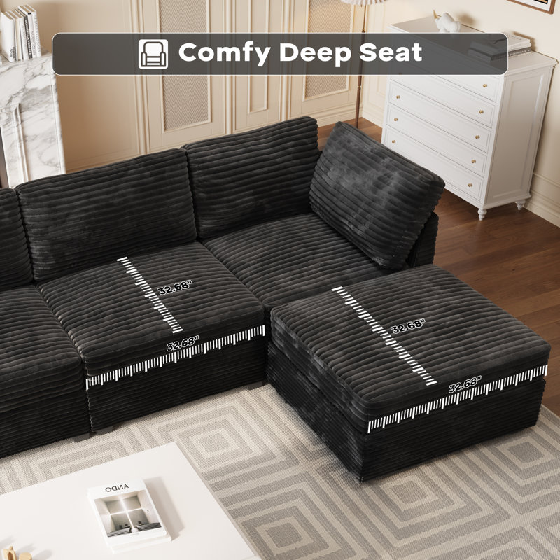 Corduroy Section Sofa Combination, 7 Seats, With Ottoman, Can Be Combined At Will