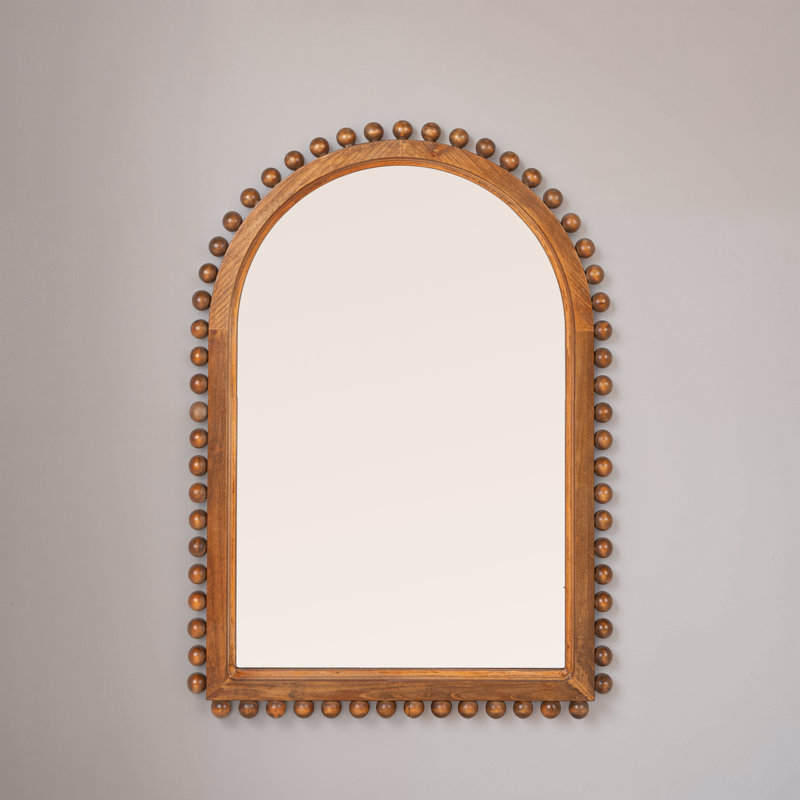 Willa Wood Ball Framed Arched Wall Mirror, 34" x 24", Brown