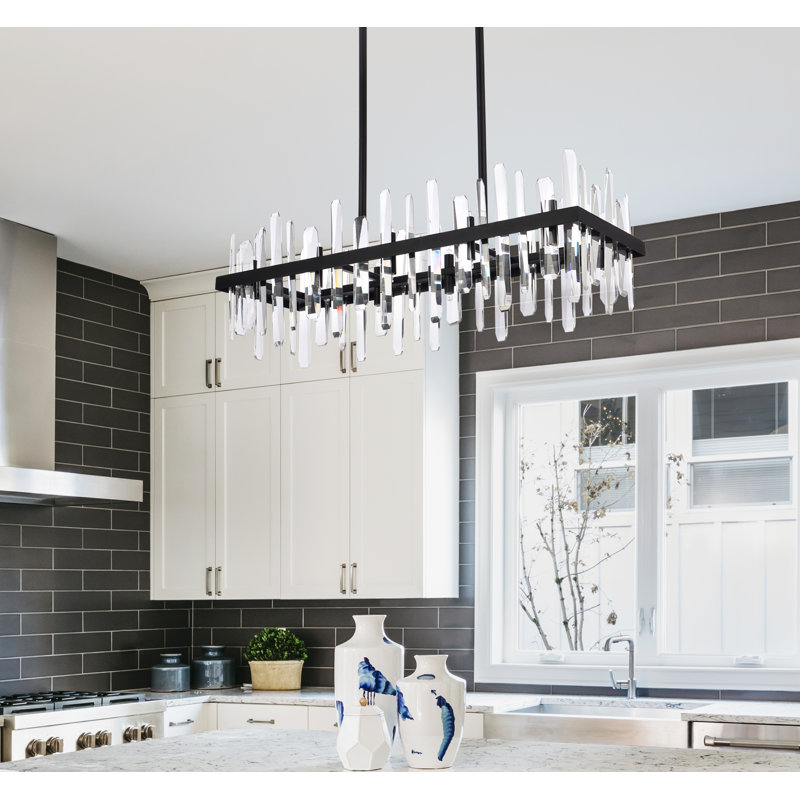Lustre carré / rectangulaire à 16 lumières pour îlot de cuisine avec détails en cristal Marlow, Noir, 20