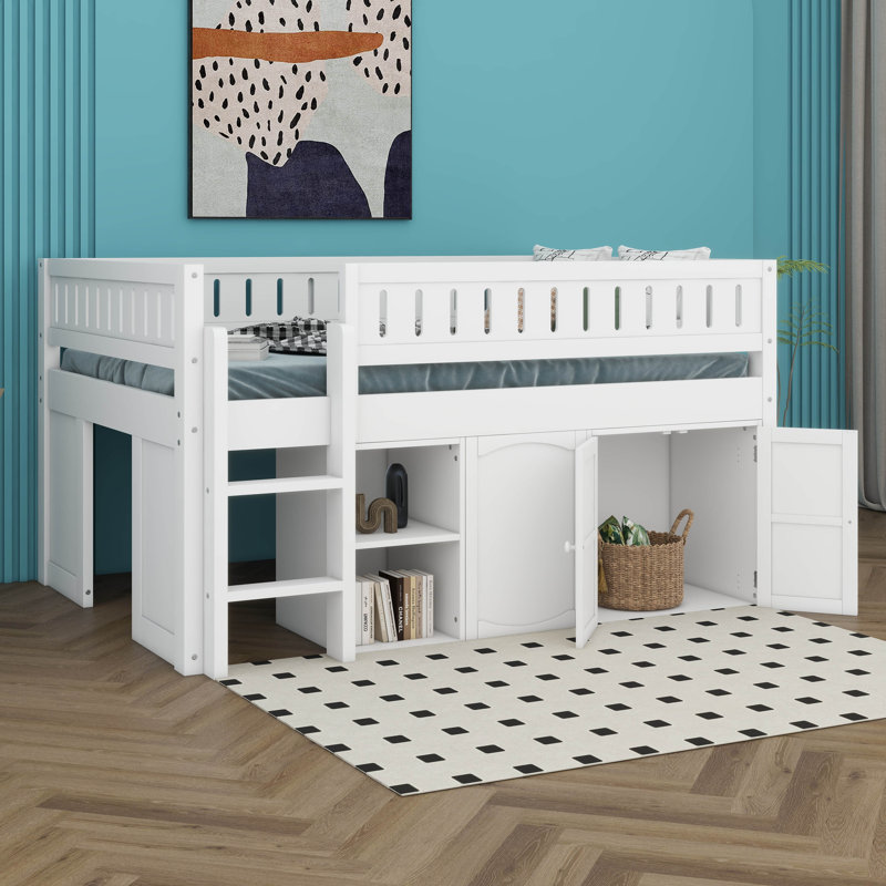 Full Loft Bed , Trundle Bed Included, White