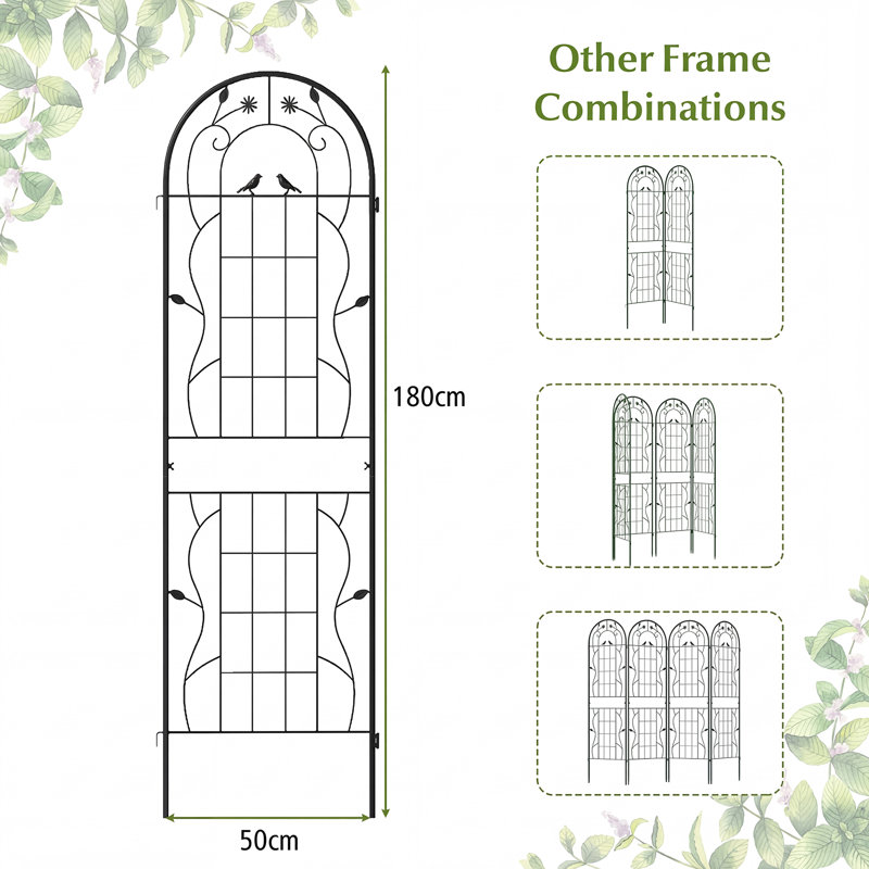 Metal Arched Trellis, 180cm H x 50cm W, Black