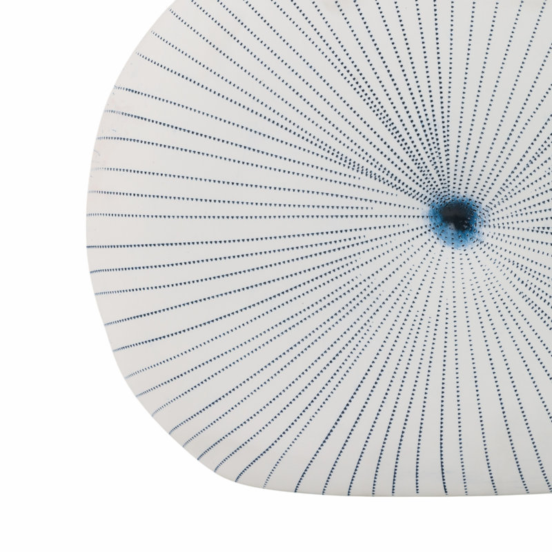 Vase rond en céramique pour décoration de salon - Vase à fleurs élégant à pois, H 12 po x l 14 po x P 5 po, Blanc / Bleu
