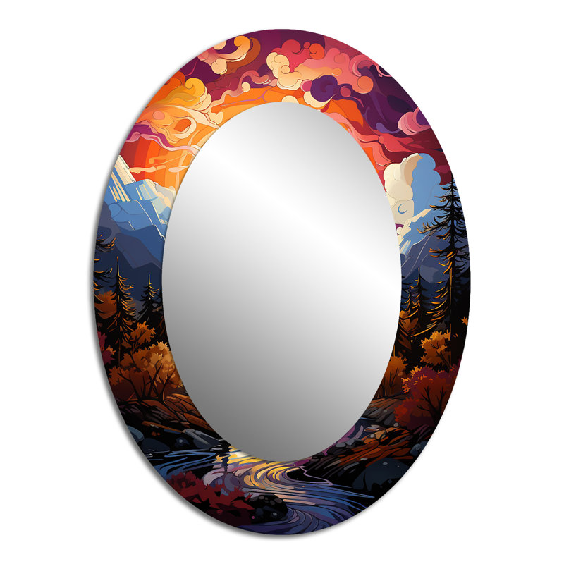 Orange Hot Air Ballon Collage II - Orange Oval Wall Mirror Decor, 40" x 30"