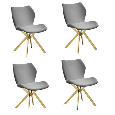 Ensemble de quatre chaises d'appoint en similicuir gris et or