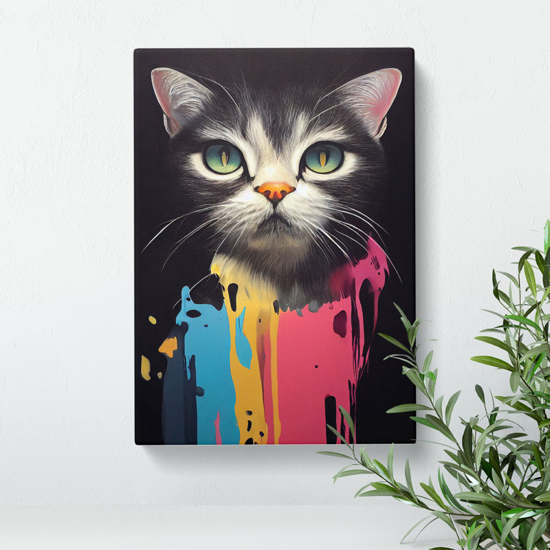 Cat Paint Drips No.2 - Wrapped Canvas Print, 50cm H x 35cm W