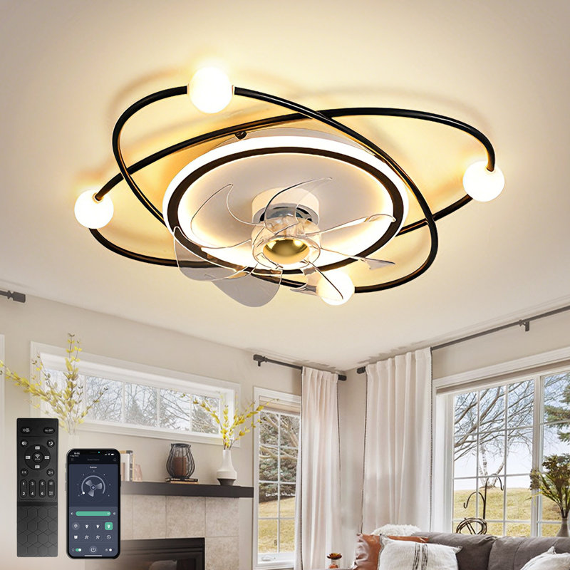 Modern ceiling fan with light, 55cm Dimmable LED ceiling fan light, 42W Timed ceiling fan with light for living room and dining room