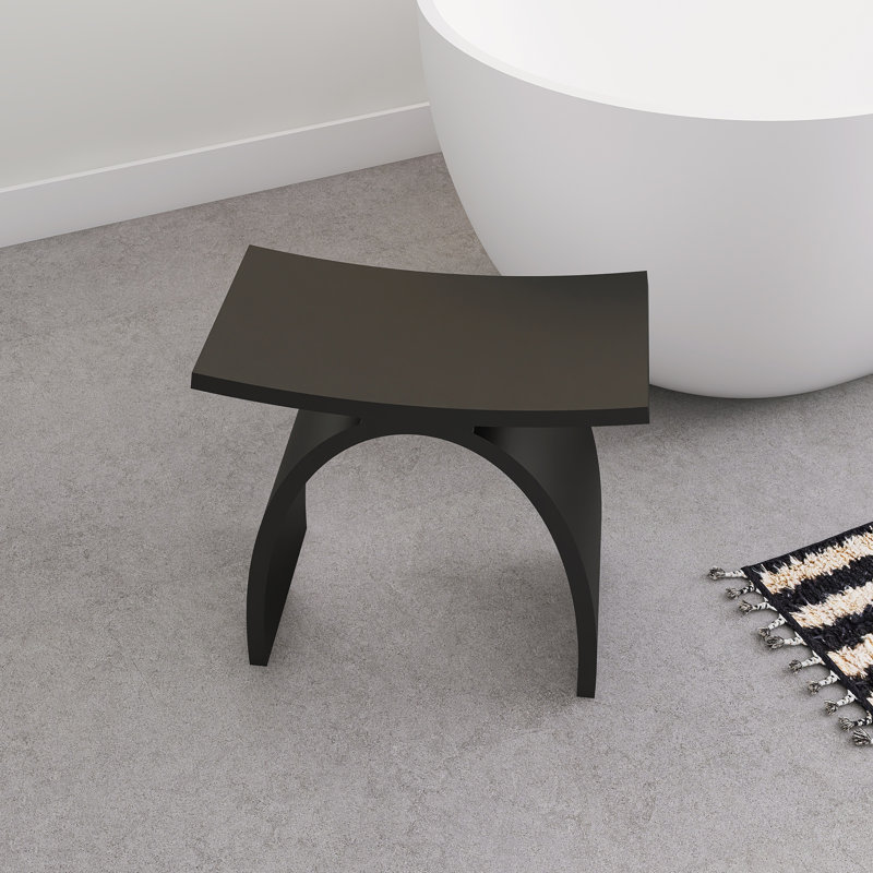 16.7'' Solid Surface Shower Bench Stool In Black, Matte Black