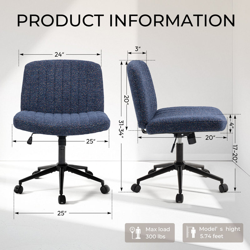 Armless Criss Cross Chairs, Preminum Fabric Swivel Vanity Chair ,Modern Adjustable Office chair, Blue