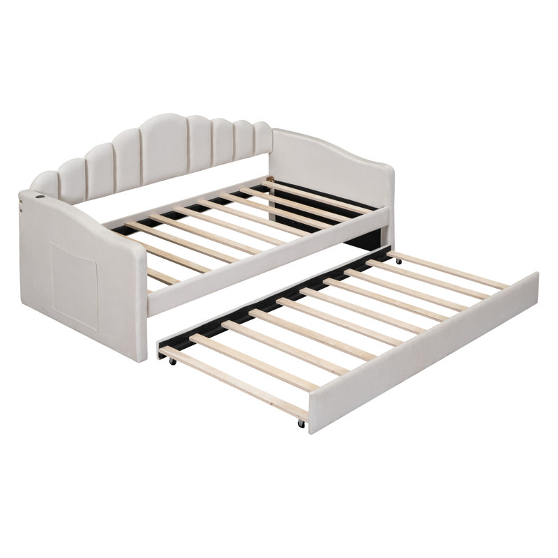 Lit de jour rembourré avec couchette, Beige