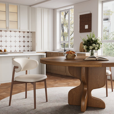 Ensemble de table de salle à manger ronde en bois massif de style Mid-Century 3/5/7 avec chaises de cuisine en similicuir pour 2/4 / 6ème confort