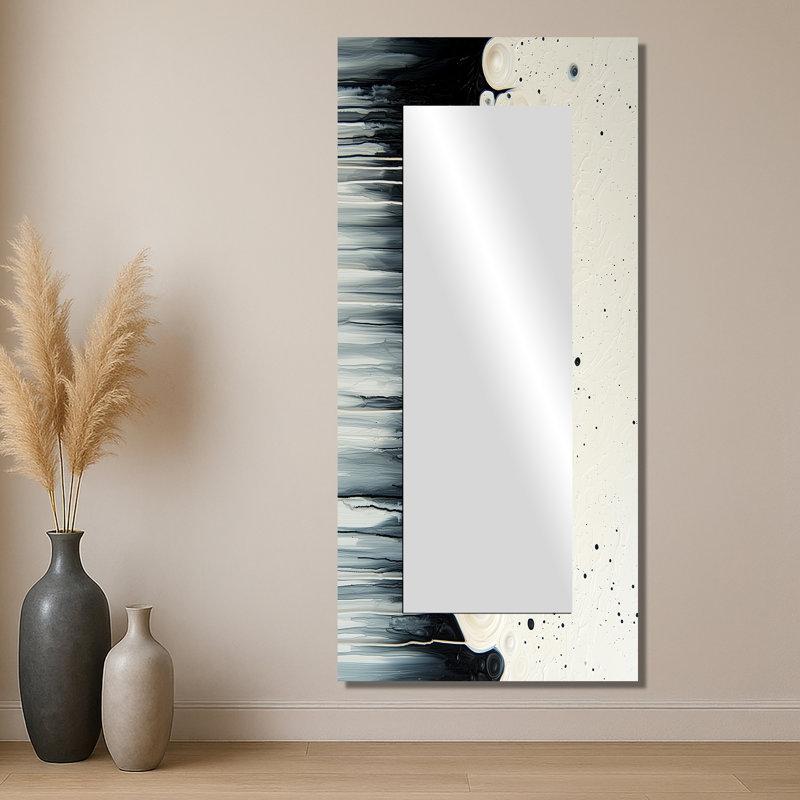 Vague noire et blanche, volcan rythmique I - miroir décoratif mural - imprimé sur métal, 28 po x 60 po