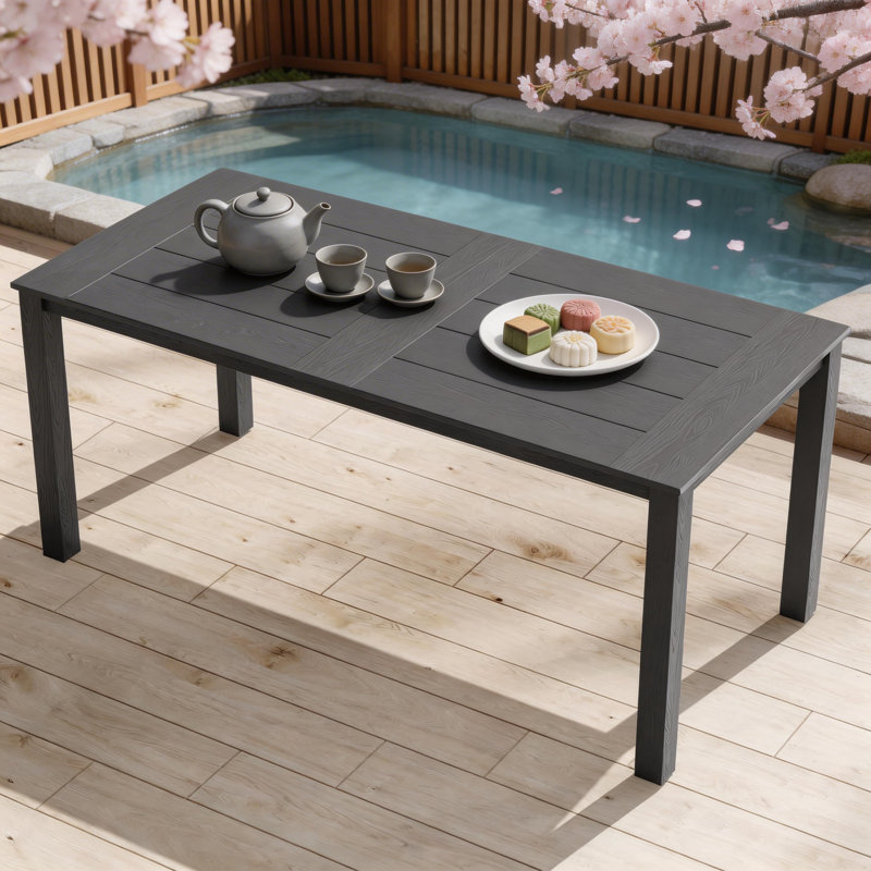 Table de jardin rectangulaire de 170 cm (67 po) de long, résistante aux intempéries, pour 6 personnes, avec trou pour parasol et structure en aluminium. Mobilier de jardin moderne en plastique, idéal pour terrasse, jardin ou piscine. Capacité de charge : 181 kg (400 lb).