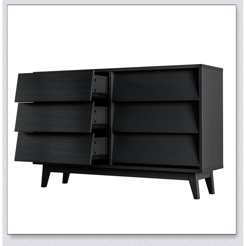 Commode double à six tiroirs de style vintage avec design biseauté et grand espace de rangement pour une organisation élégante de la chambre