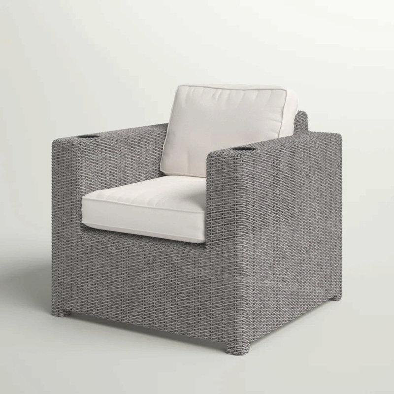 Fully Assembled Patio Chair With Cushions, Gray, White