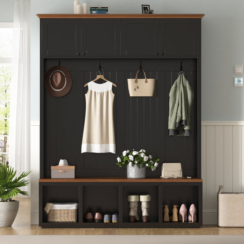 Arbre d'entrée en MDF 15 po x 59 po x H 76,7 po noir avec banc et rangement