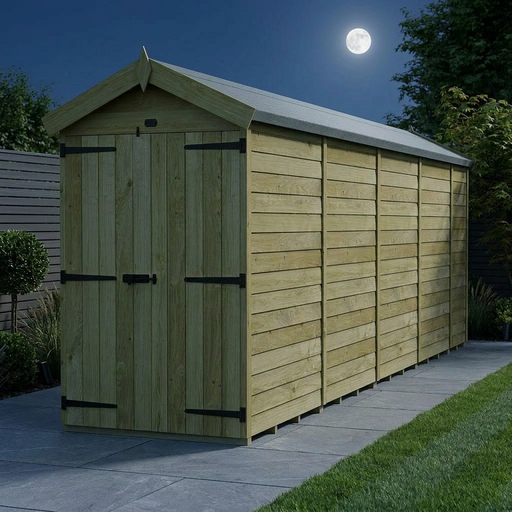 Total Sheds 4ft x 19ft Apex Garden Shed - Double Door - No Windows - Pressure Treated Timber - UK Manufactured