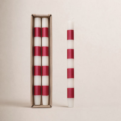 Unscented Taper Candles With Stripes In Box