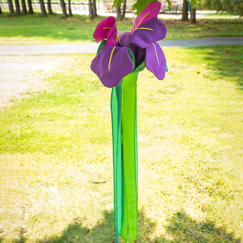 Spring Floral 3D Purple Flower Windsock with Green Tails