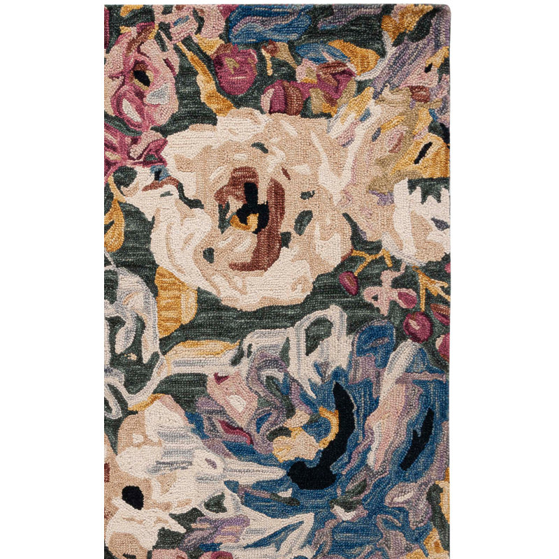 Kasie-Jane Hand Tufted Wool/Cotton Floral Rug in Green/Ivory, Rectangle 5' x 8'