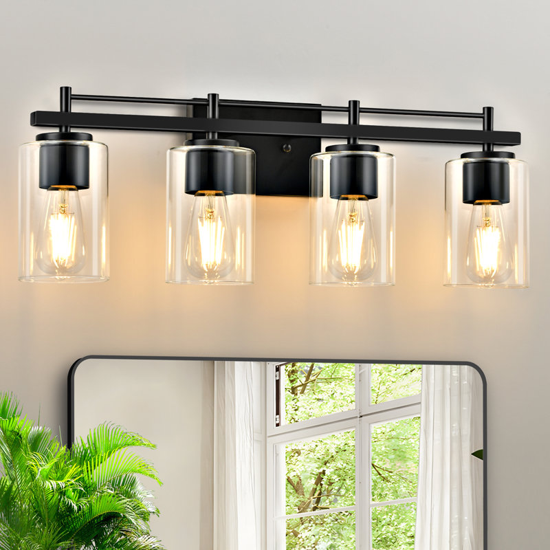 Bathroom Lighting Fixtures: 4-Light Bathroom Vanity Light Over Mirror with Clear Glass Shade, Wall Lamp for Mirror, 4