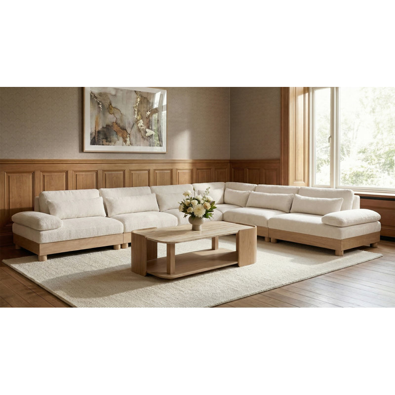 Canapé modulaire rembourré en tissu de chenille 167,75 po Turin, Tissu chenille crème, Naturel