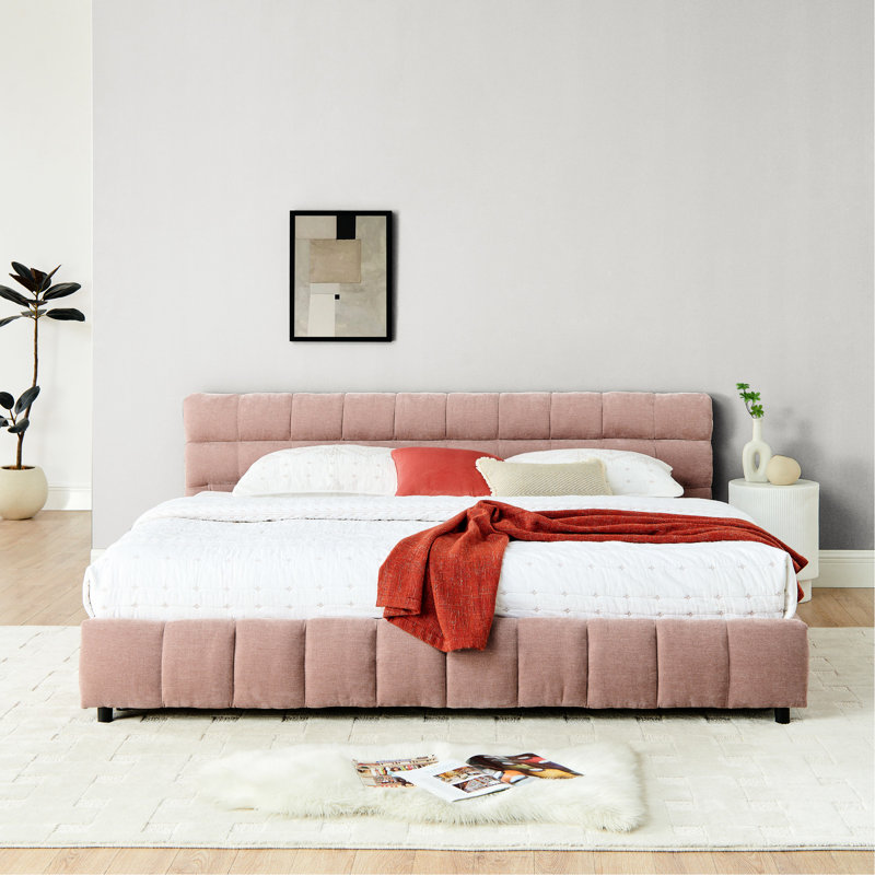Très grand lit plateforme rose avec tiroir pour une chambre propre - tête de lit moderne confortable, Pink