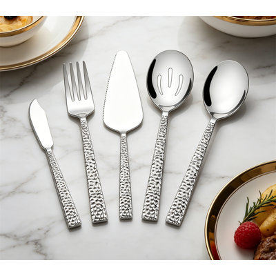 5-Piece Hammered Stainless Steel Square Hostess Serving Set for Buffet Party Kitchen