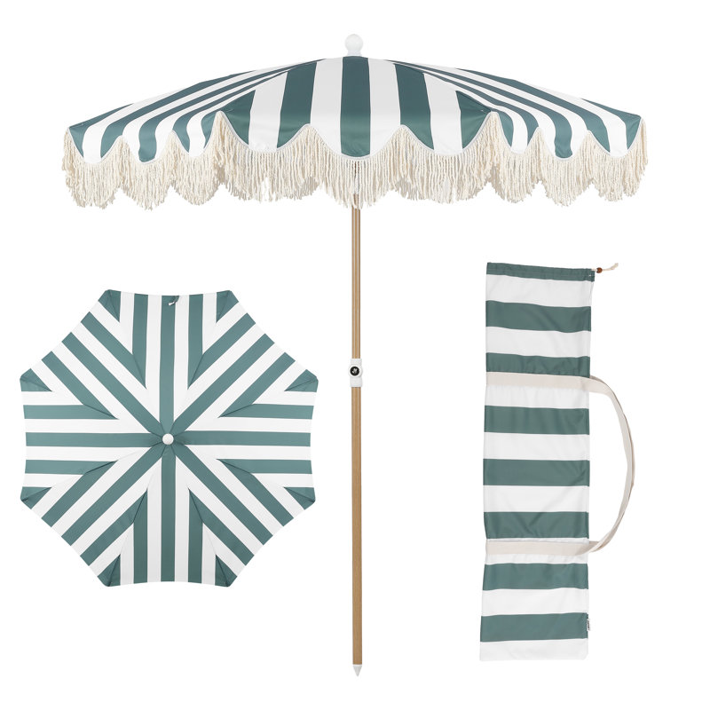 Parasol de plage 6,5 pi Mariner Classic, Brun, Vert / rayures blanches
