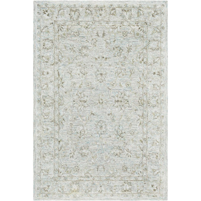 Tapis touffeté à la main en laine / viscose / gris clair / olive Cait Floal