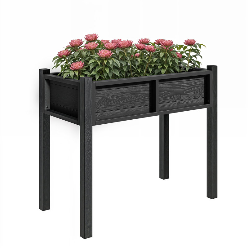 Boîte à fleurs d'extérieur, lit surélevé avec pieds, Noir, noir, noir, noir