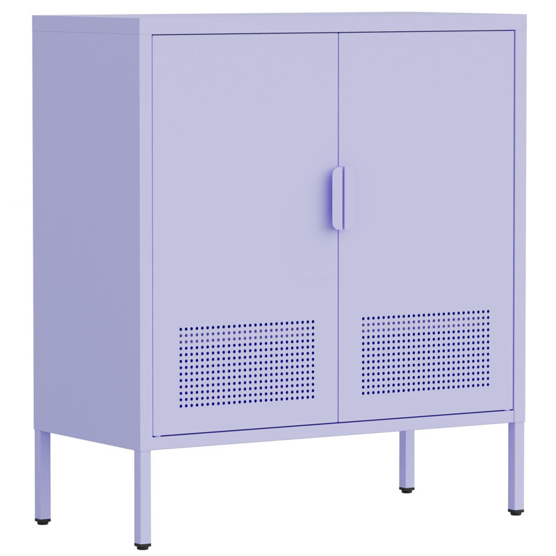 Armoire de rangement en métal à 3 niveaux avec pieds et 2 portes, décor de style casier, 2 tablettes réglables, organisateur polyvalent, assemblage facile pour la maison, le bureau, le vestibule, mauve