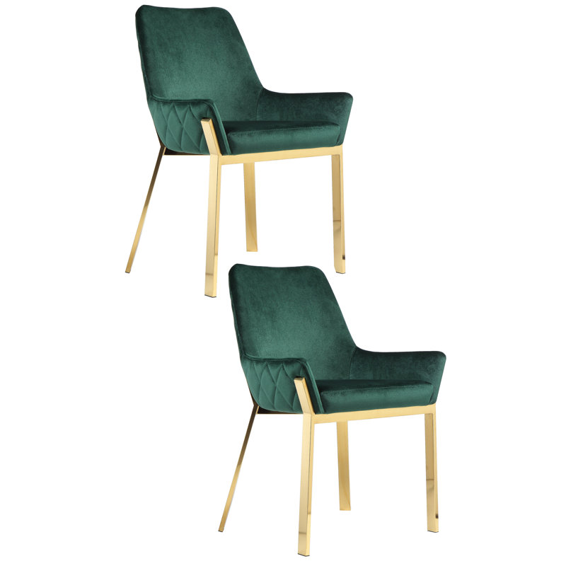     Ensemble de 2 chaises de salle à manger avec accoudoirs capitonnés Pangea Home Hudson, Velours vert, Doré