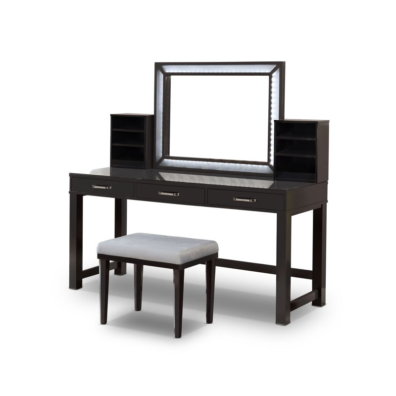 60.4" W Glam Vanity Set, Gray, Gray