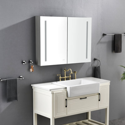 30 po Armoire à pharmacie rectangulaire en aluminium à fixation en surface H H avec éclairage en miroir, option de fonction de désembuage, option de sélection de luminosité à 3 niveaux, choix de température de couleur 3000K 6000K