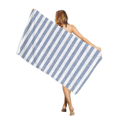 Serviette de plage vintage minimaliste à motif bleu, grande taille, absorbante et à séchage rapide, idéale pour la piscine et le bain (91 x 183 cm). Un sac en toile assorti vous sera offert.