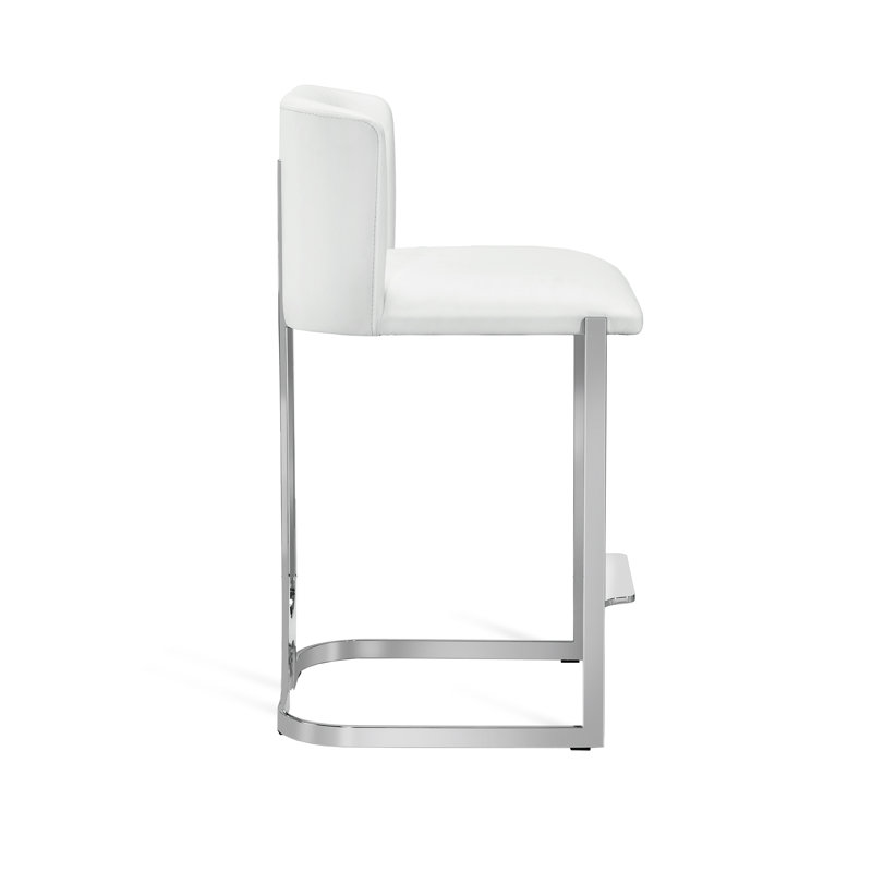 Banks Upholstered Stool with Metal Frame, Polished Nickel, Counter Stool (26” Seat Height), Alpine White