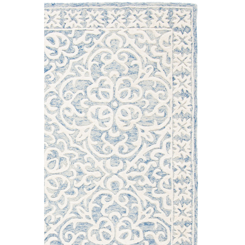 Tapis damassé en laine et en coton touffeté à la main Druanne, Rectangle 8 pi x 10 pi