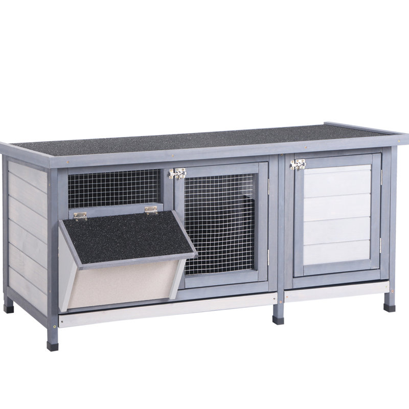 Lapin en bois imperméable, gris, grand espace intérieur pour, enclos à cochon d'Inde gris - imperméable, aire d'alimentation et pièce adéquate