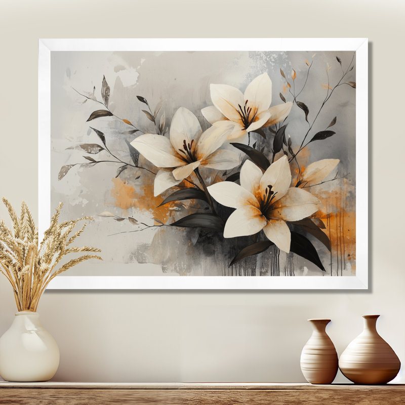 «White Lilies II», art mural blanc, H 34 po x l 44 po, Reproduction encadrée d'une seule photo, Blanc