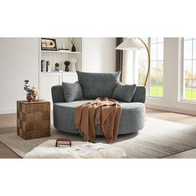 Chaise de chambre pivotante à 360 degrés captivante, siège spacieux de 39,4 po, revêtement en chenille de luxe, coussins amovibles, style captivant, siège gris intrigant à large profondeur, chenille élégante, forme