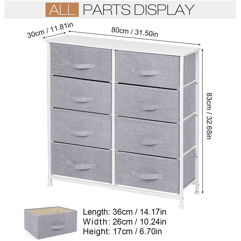 Flemings Iron Chest of 8 Drawers, Grey
