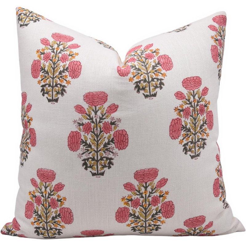 Linen Pillow Cover, 26" x 26", Red Floral 1, Square
