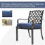 Mobilier de patio extérieur 7 pièces, métal et table, coussins bleu marine, solide pour la cour