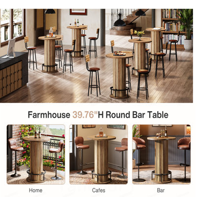 Table bistro Farmhouse en bois brun avec repose-pieds pour appartement et salon