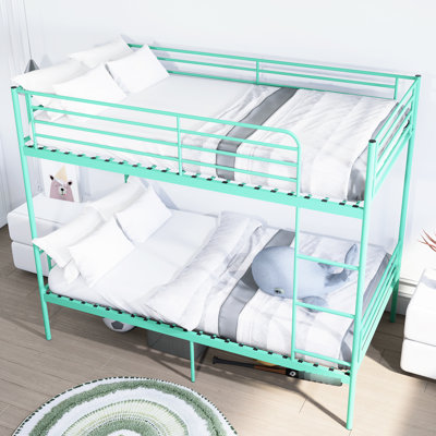 Lit superposé moderne pour chambre à coucher, simple au-dessus d'un lit simple, bruit, fabrication en fer, surface d'usure, taille en métal de conception séparable, inclus, avec clôture, support