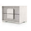 Table de chevet contemporaine blanche bicolore délavé et gris pierre, 2 tiroirs français, surface, poignées en bois, table de chevet de 15,5 po de largeur avec motif gris, profondeur de panneau