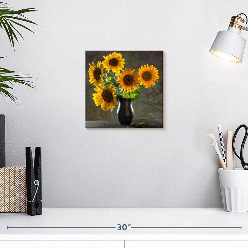 Vase Harnek de tournesols jaunes, H 10 po x l 10 po