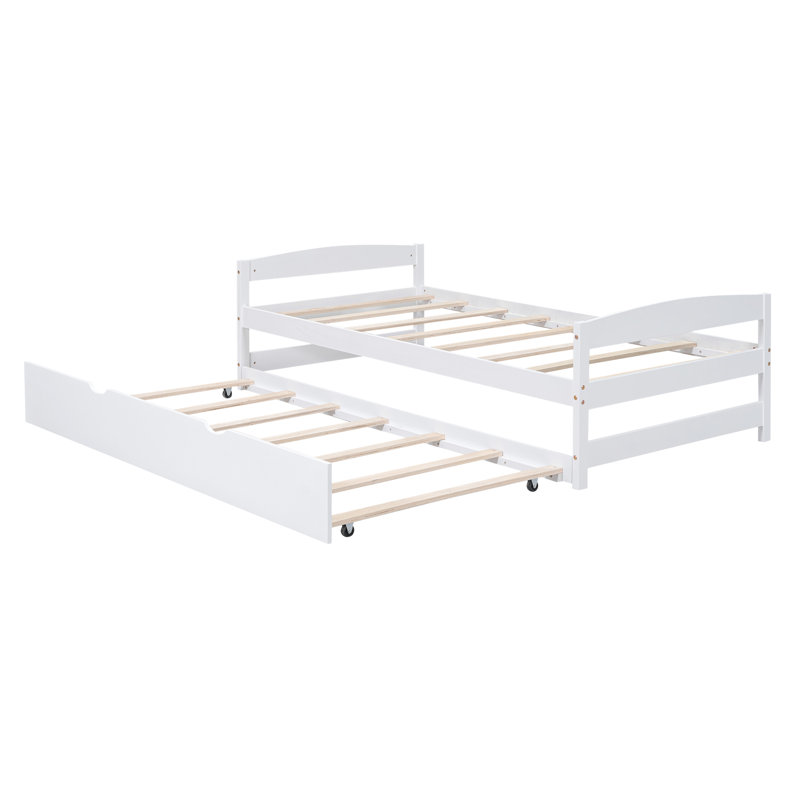 Twin Size Platform Bed with Trundle, White
