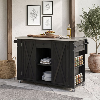 Îlot de cuisine extérieur avec comptoir pliable en acier inoxydable, tiroir et tablettes réglables