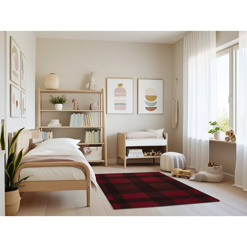 Machine Washable Checkered Black Area Rug, Rectangle 3' x 5'
